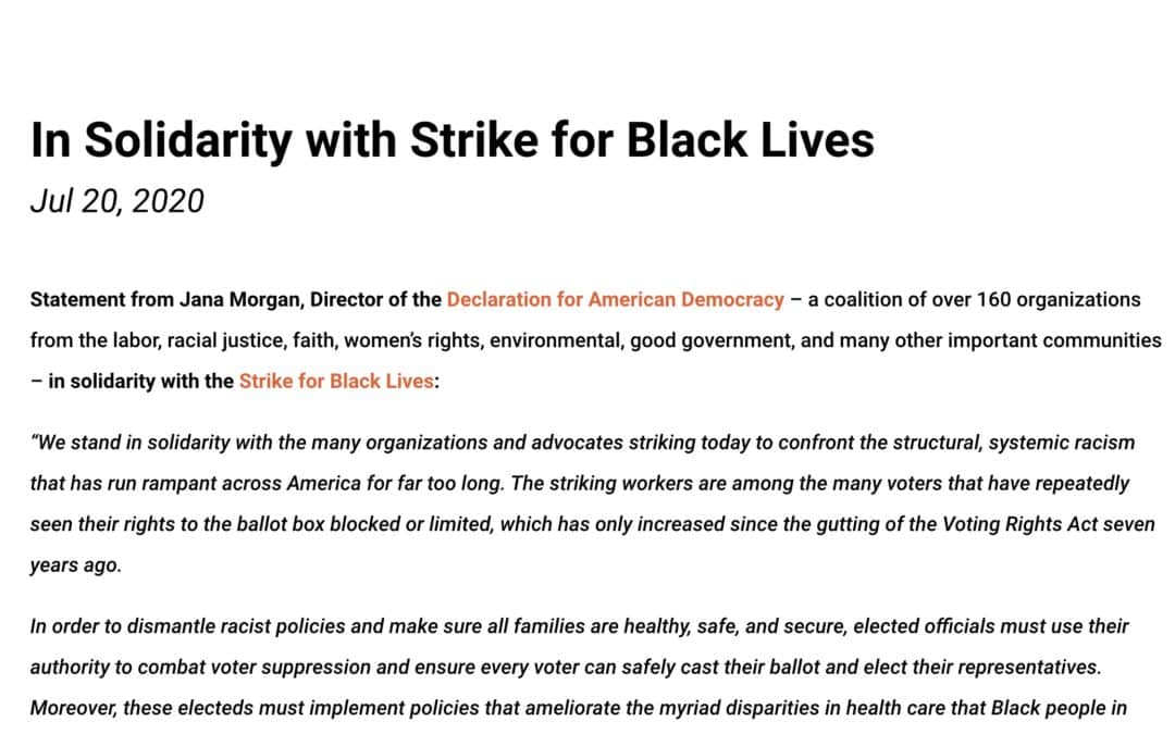 The Declaration Stands in Solidarity with the Strike for Black Lives